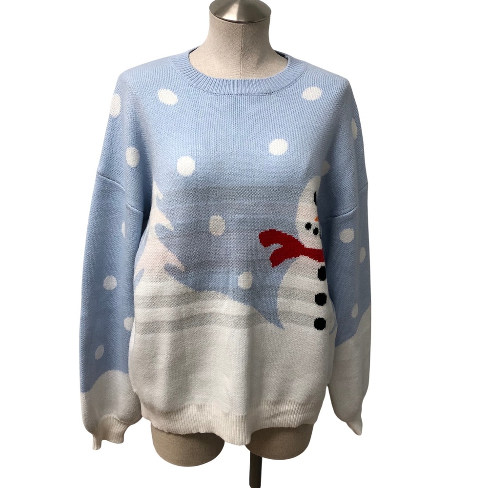 Miss Sparkling Sweater Womens XL Blue Snowman Christmas Holiday Pullover